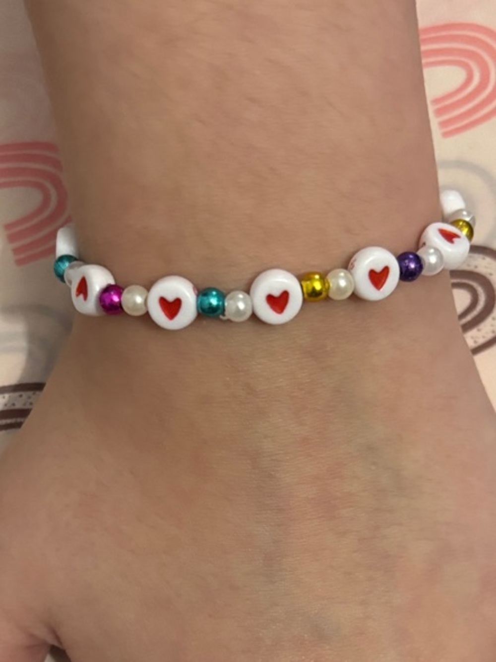 Kids Heart Bead Stretch Bracelet - White with Multicolor Accents